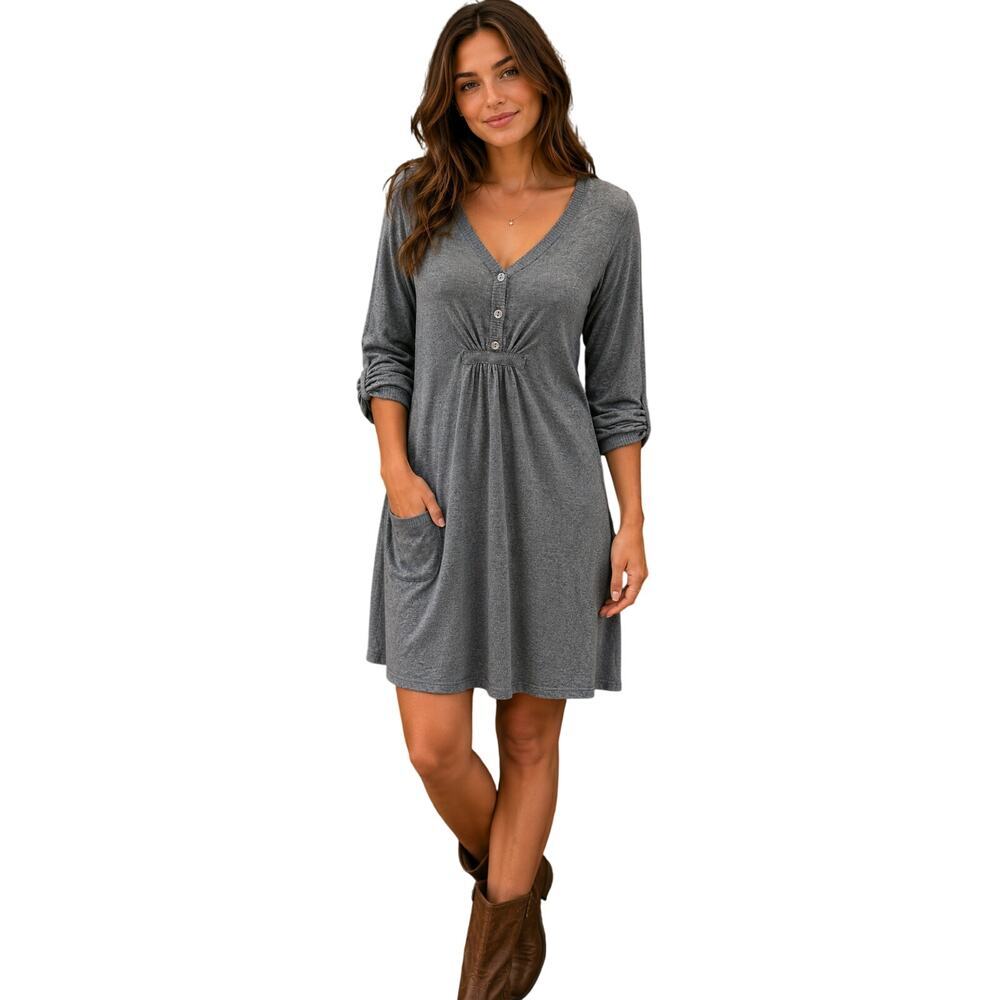 Lole sz M grey 3/4 sleeve minimalist babydoll lightweight dress NWOT casual